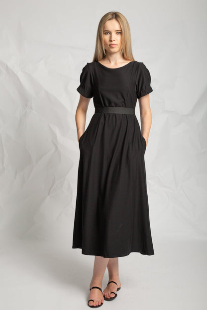 Short sleeved midi dress in stretch cotton jersey R871